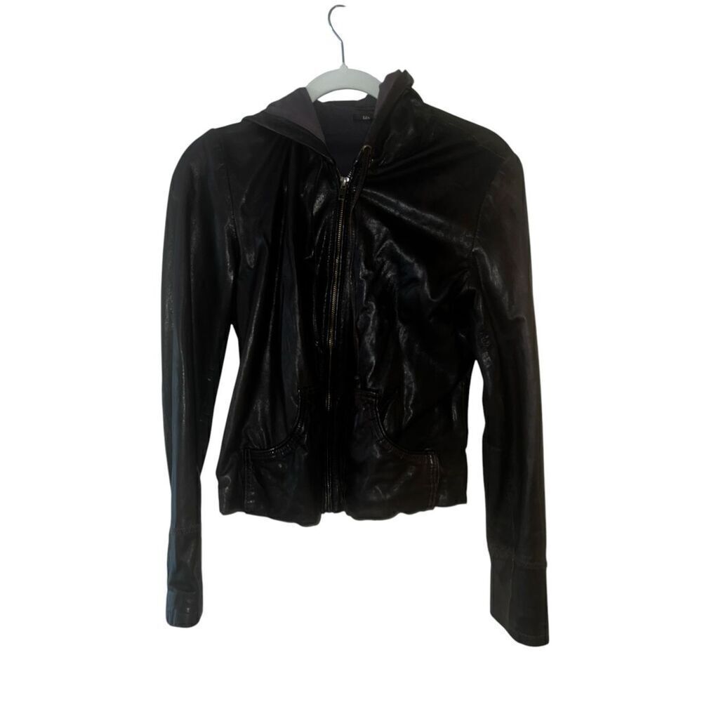 Lucky brown leather jacket with hood Sz Xs Bella Swan Biker Long Sleeves Zipper